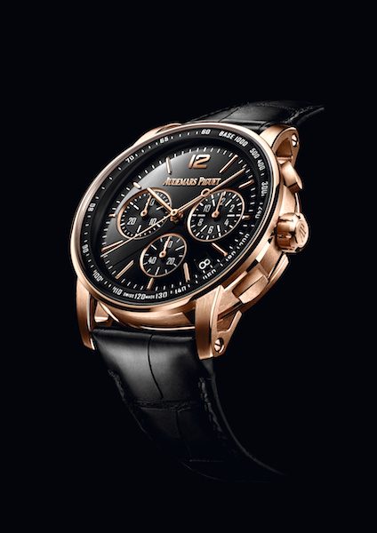 The other choices in the Audemars Piguet 11.59 watch include an 18-carat white gold case with lacquered blue or black dial and counters.